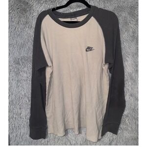 Vintage Y2k Nike Waffle Knit Long Sleeve Gray Beige Mens